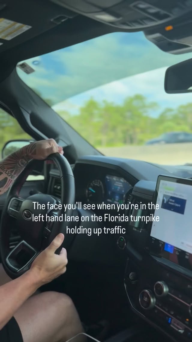 The left hand lane is for people with ticket money…. So move! It’s the law 😆 #shortstacktallsnack #floridaturnpike #floridatraffic #lefthandlanegang #marriagehumor